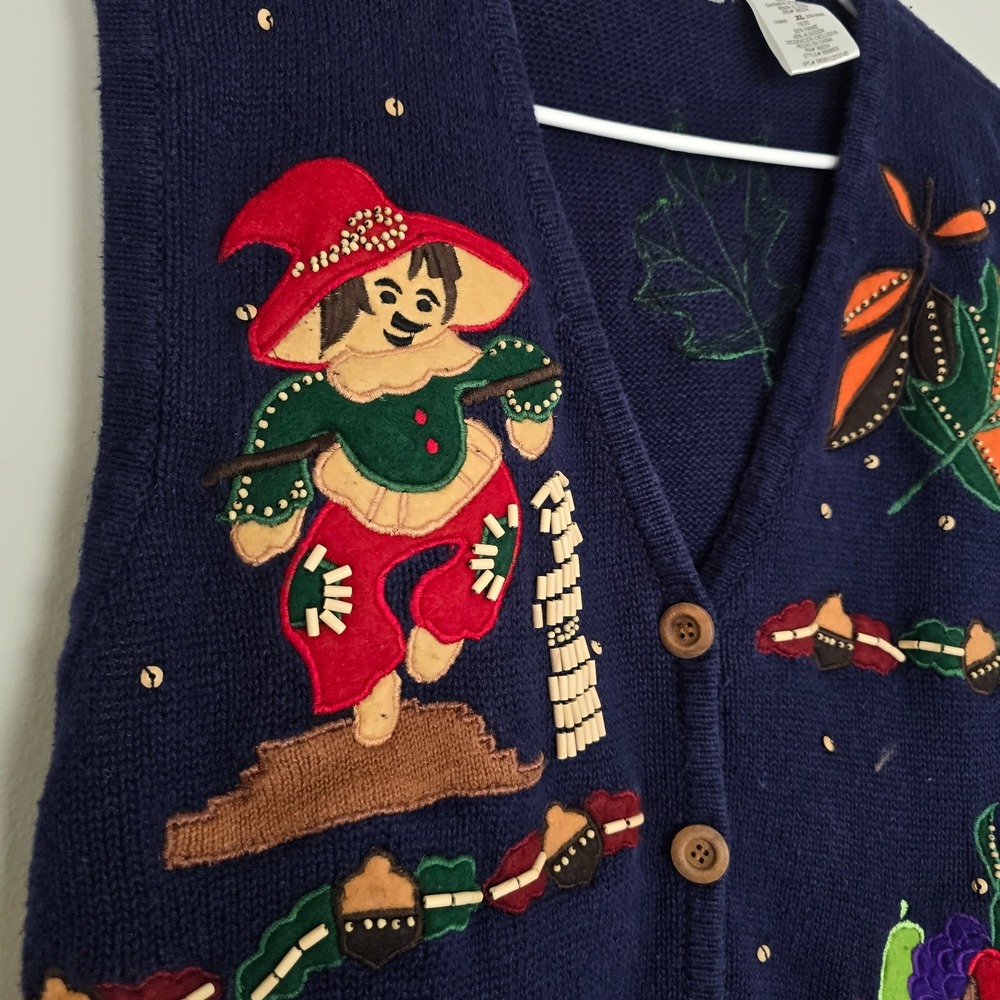 Bobby Brooks Womens Harvest Applique Sweater Vest‎ XL Cottagecore Fall - Picture 2 of 14